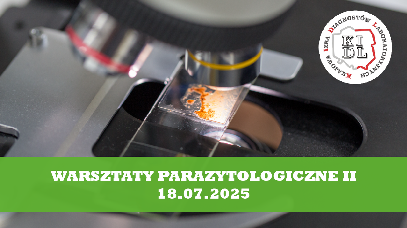 Szanowni Państwo, <br>
serdecznie zapraszamy na II Warsztaty Parazytologiczne pt. „Diagnostyka parazytologiczna układu pokarmowego” organizowane przez Krajową Izbę Diagnostów Laboratoryjnych.